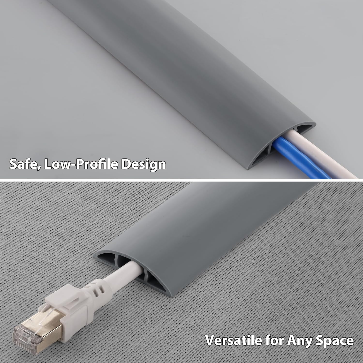 ZhiYo 10ft Cord Covers for Wires on Floor, Cord Hider Floor Hide Extension Cords, Soft PVC Cable Cover Cable Protector, Cable Cavity W0.62in H0.31in, Gray