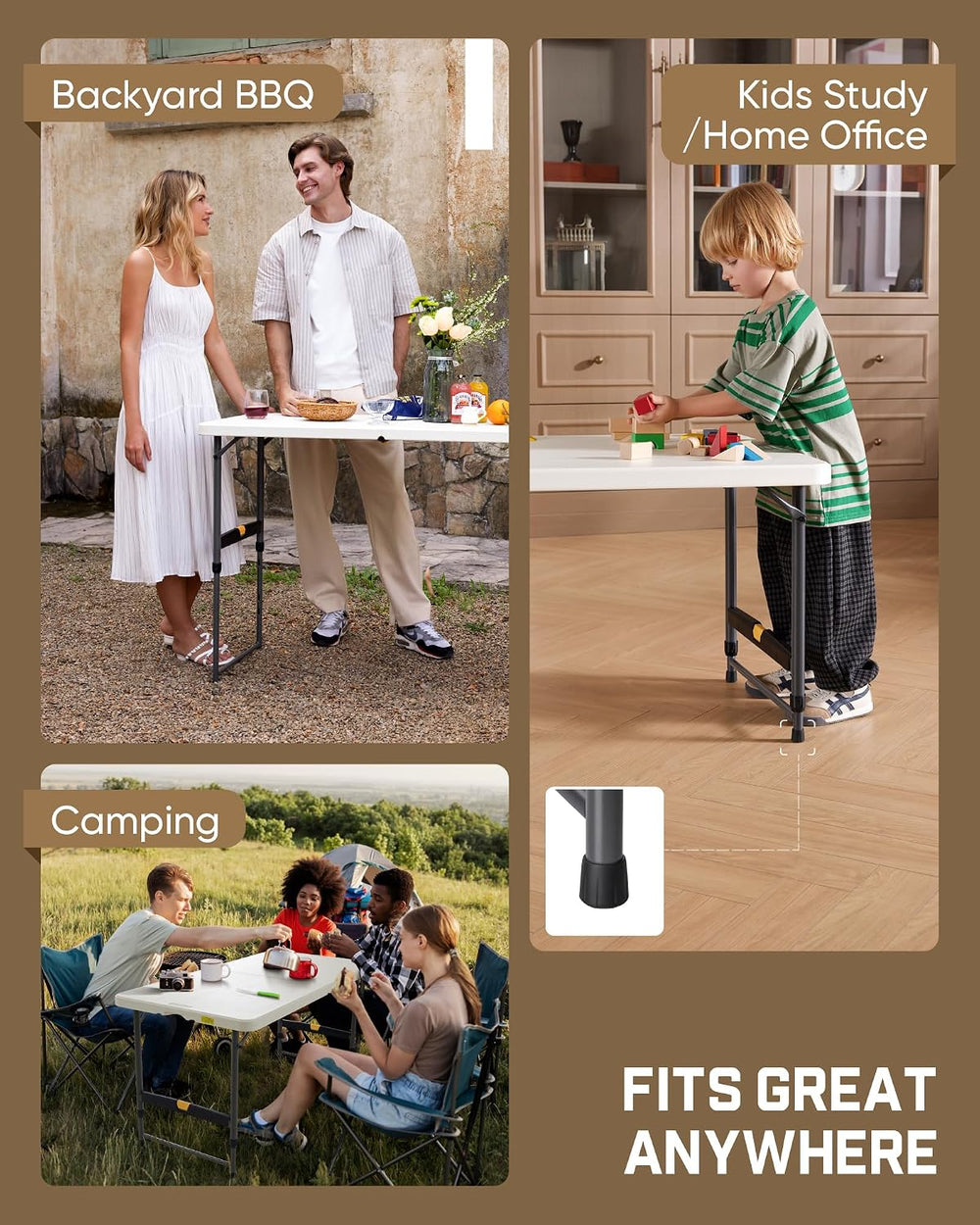 FanttikOutdoor Folding Table 4 Foot Quick Adjust Portable Plastic 4 Heights |...