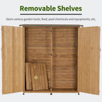 MCombo Outdoor Storage Cabinet with Shelves, Wood Garden Shed with Floor, Outside Tool Shed with 2 Lockable Doors for Yard Patio Lawn, 1400 (Natural)