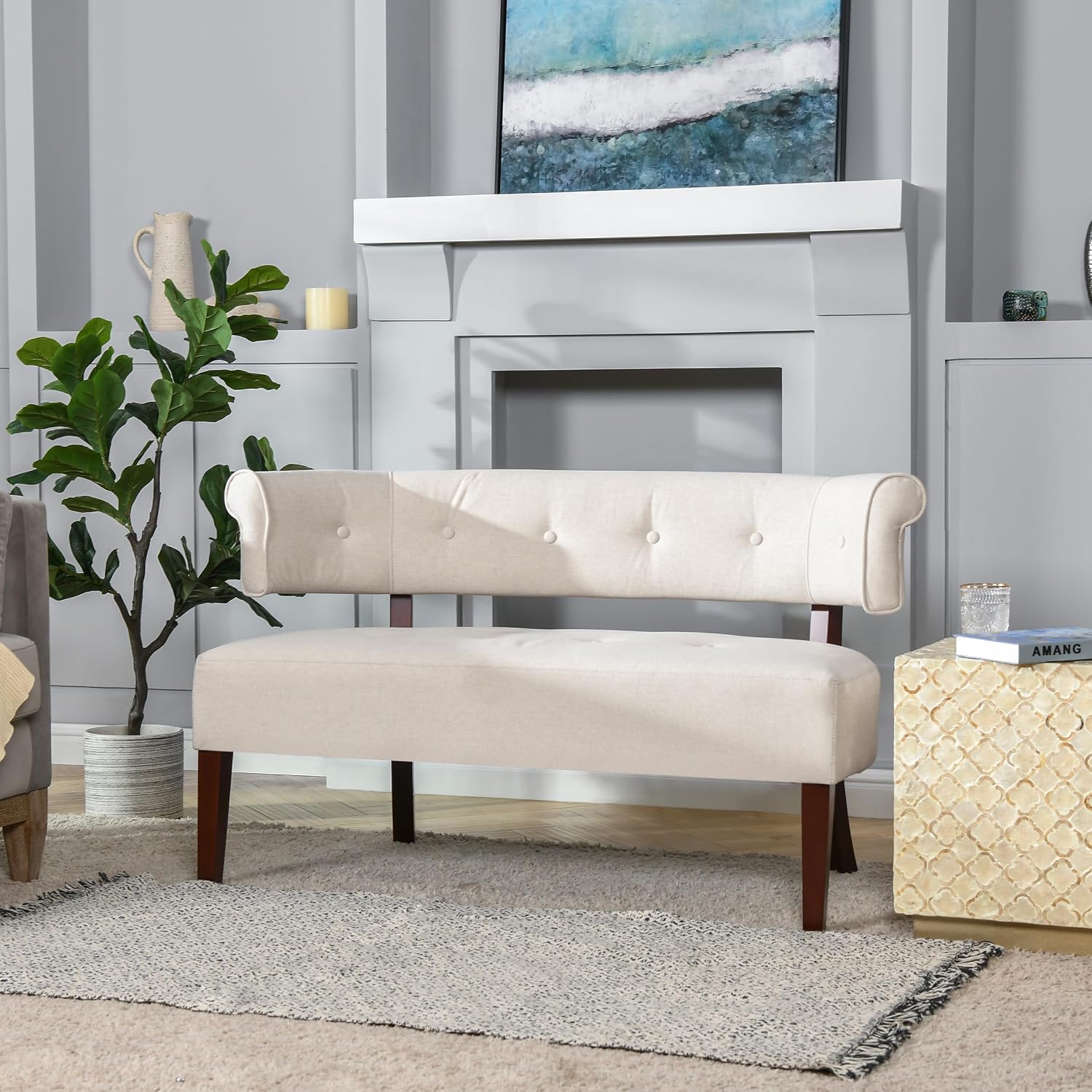 Jennifer Taylor Home Jared Roll Arm Tufted Bench Settee with Back