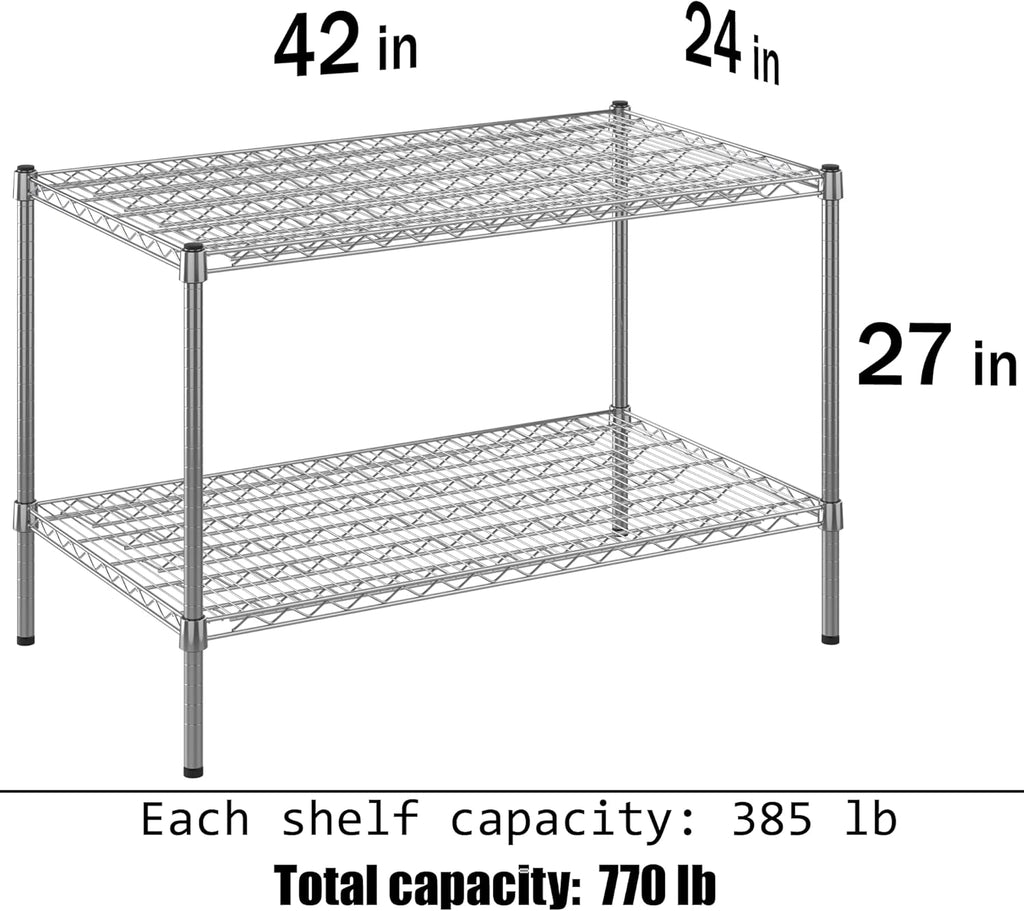24" Deep x 42" Wide x 27" Height Wire Shelving Kit | 2-Tier | NSF Commercial Storage Rack Unit