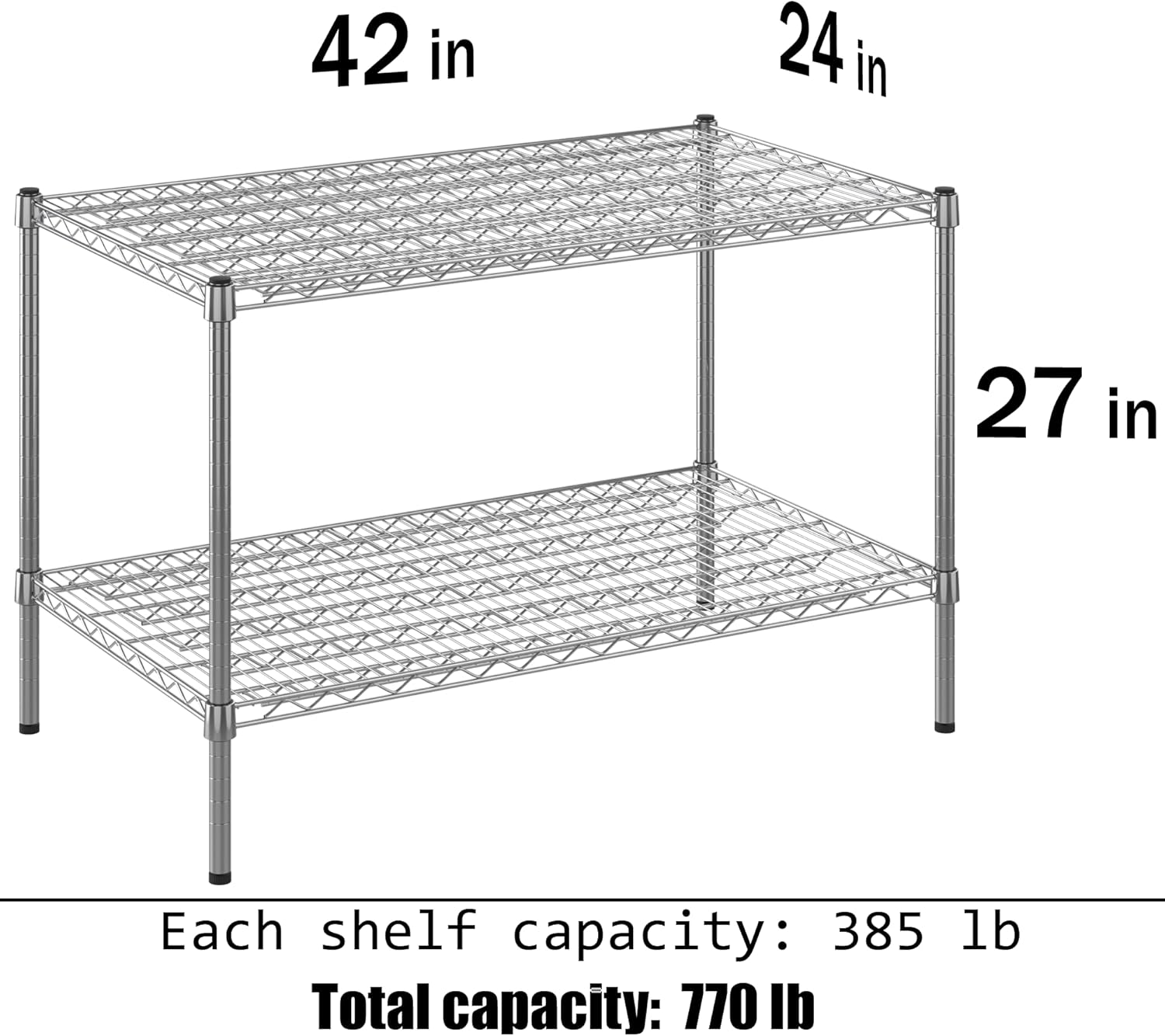 24" Deep x 42" Wide x 27" Height Wire Shelving Kit | 2-Tier | NSF Commercial Storage Rack Unit