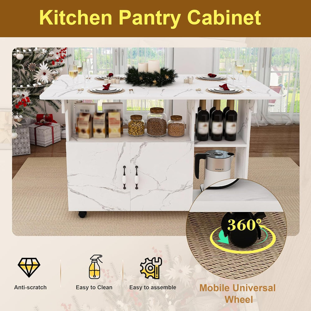 Multi-Functional Folding Dining Table Kitchen Island with Storage Shelves and...