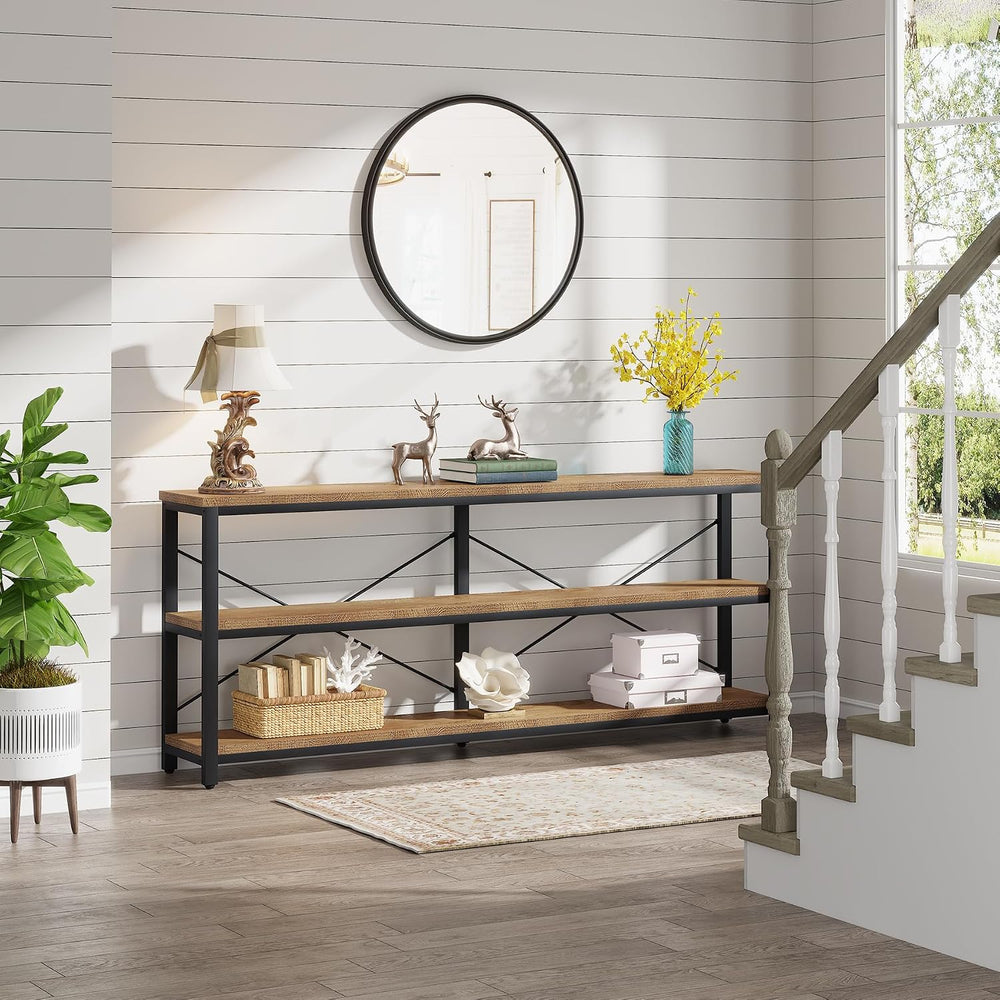 Tribesigns 70.9-Inch Console Table, 3-Tier Industrial Sofa Table with Metal F...
