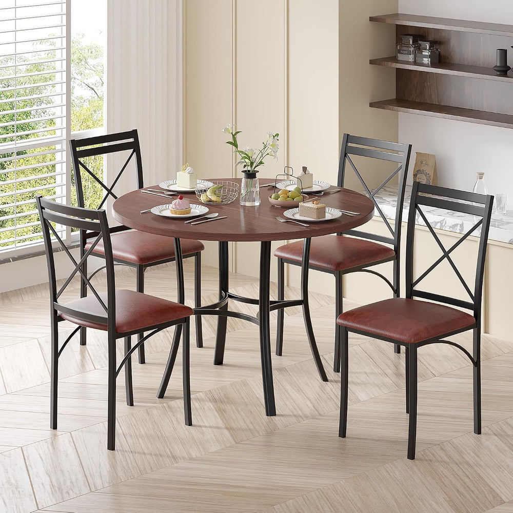 VECELO 5 Piece Dining Table Set for 4, Wood Grain Dinette with Chairs for Kit...