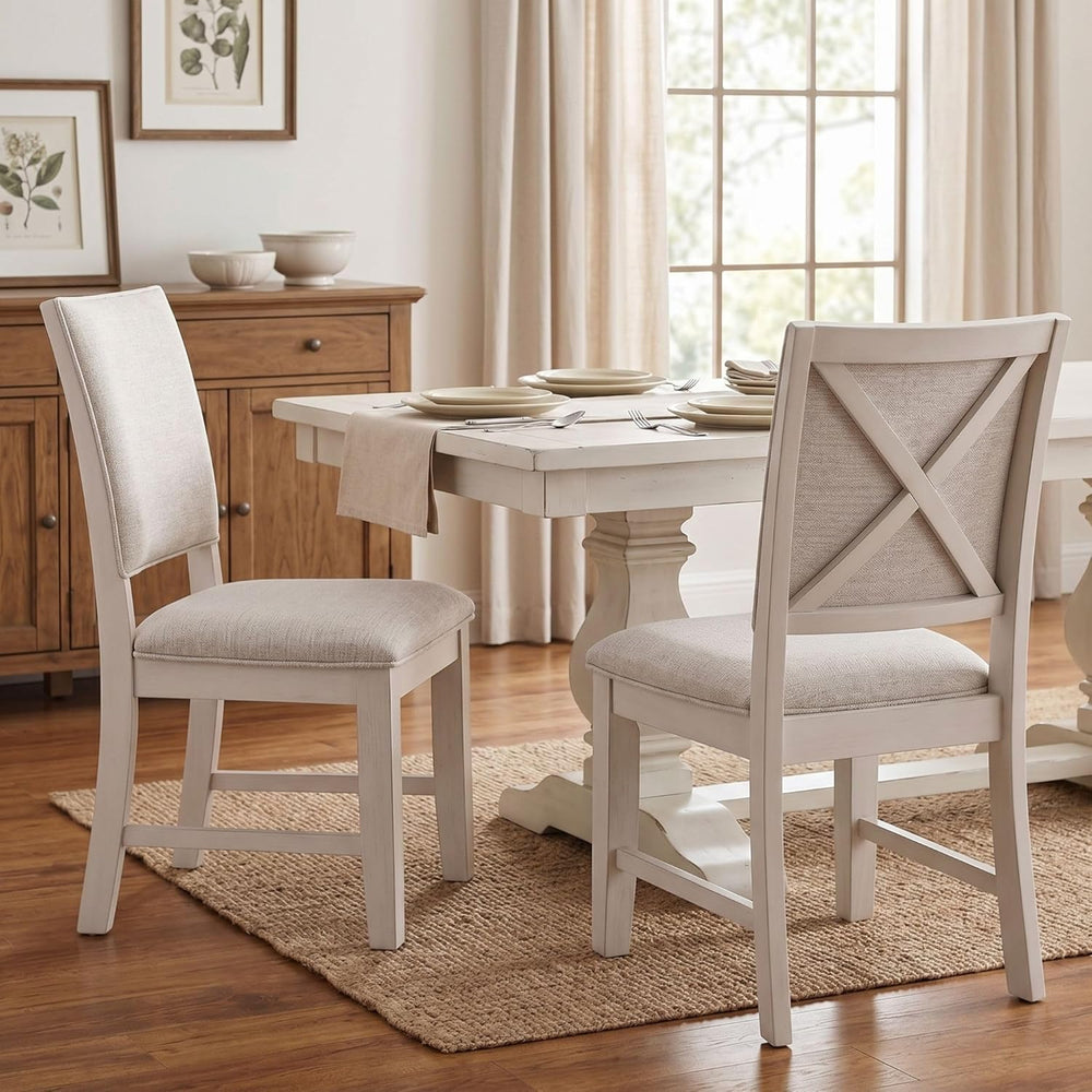 Farmhouse Dining Chairs Set of 4 Upholstered Kitchen Chairs with Cross Back A...