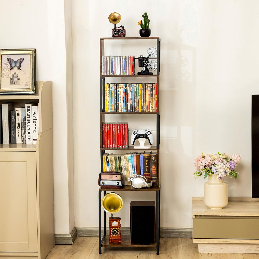 Aquzee DVD Shelf, Wooden CD Storage Rack, CD Holder with Adjustable Dividers, DVD Tower Rack, Media Storage Shelf for CDs/DVDs, Books, Video Games, Suitable for Living Room, Bedroom, Home Office