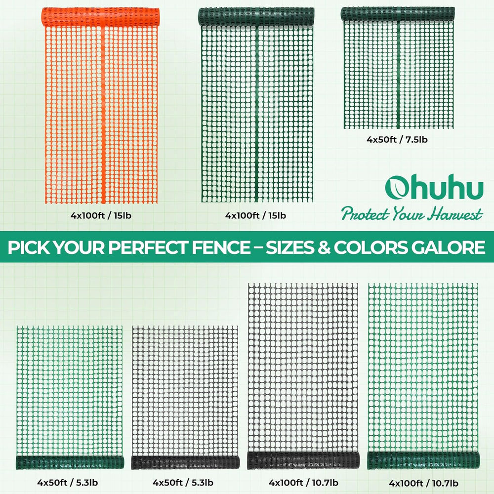 Ohuhu 4'×100'/15 LB Ultra Thick Plastic Mesh Safety Fence, Green