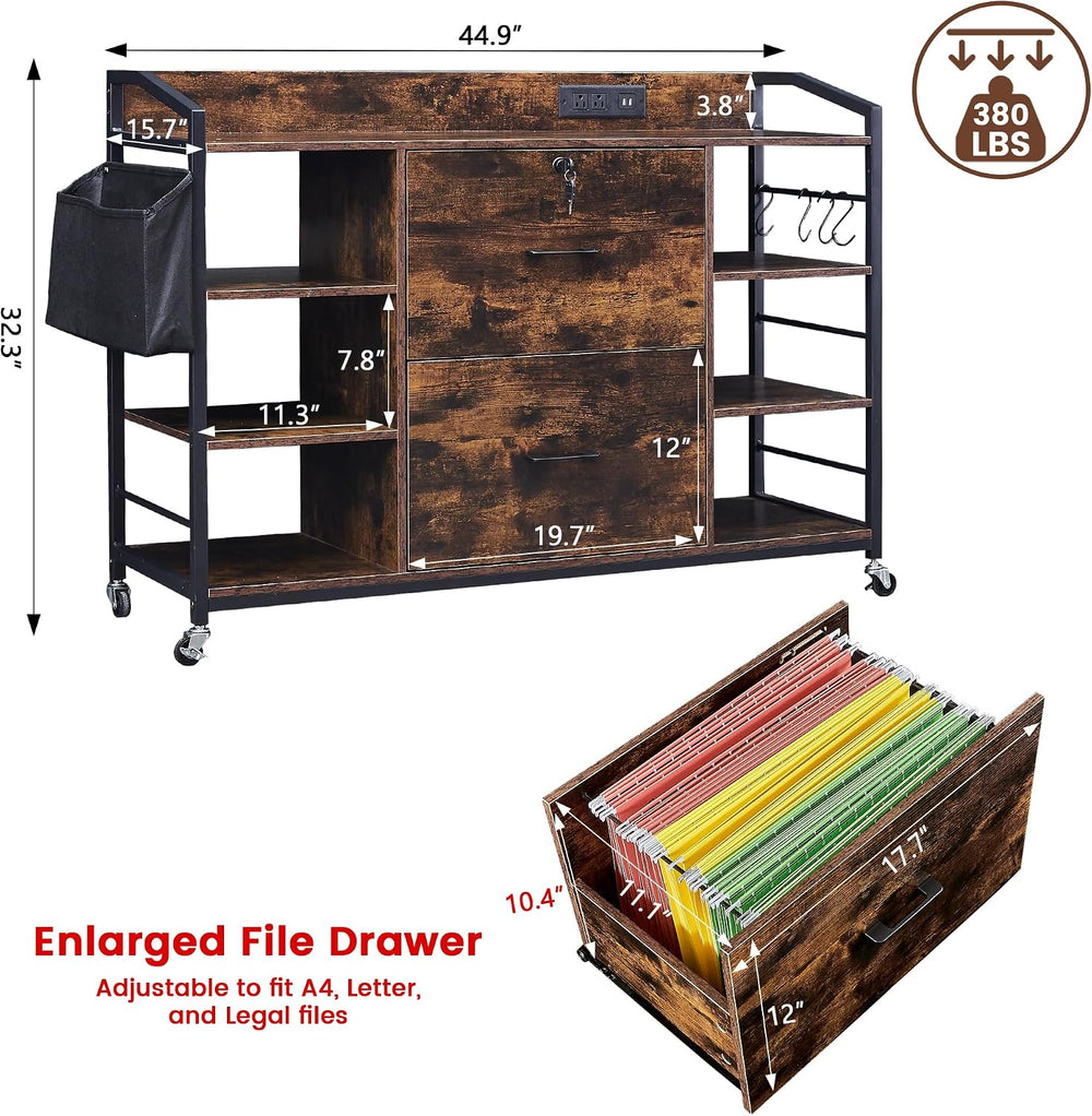45" File Cabinet for Home Office, Mobile Office Storage Cabinet with Bui...