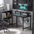 Pamray 32 Inch Small Computer Desk with Monitor Stand, Simple Office Desk with Headphone Hook for Small Spaces, Kids Study Writing Table for Bedroom, Black