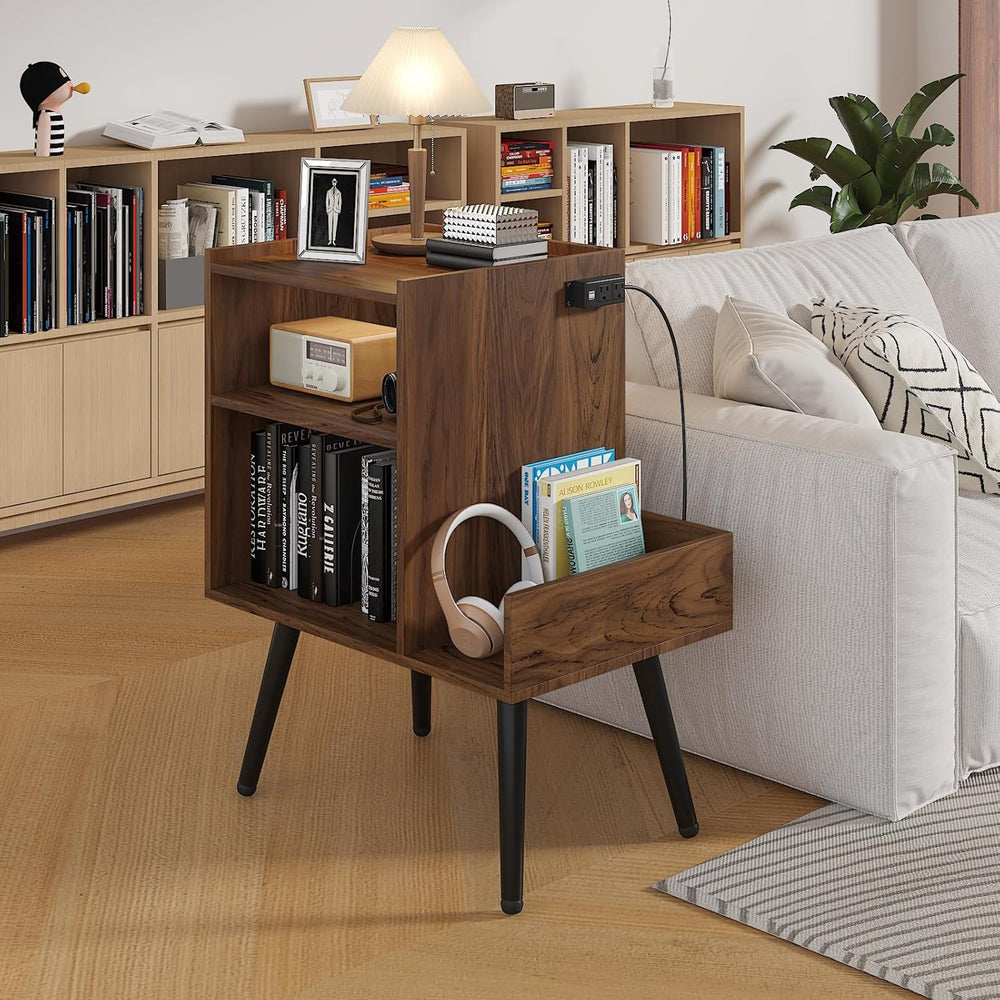 HedoAjim End Table with Charging Station, Narrow Side Table, Nightstand with ...