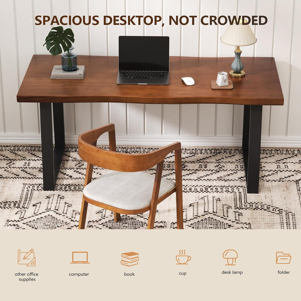 47" Solid Wood Live Edge Computer Desk - Rustic Vintage Industrial Brown...