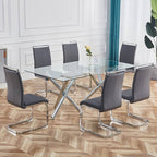 AZmac Modern Leather Dining Chairs Set of 8,Armless Kitchen Chairs,Dining Room Chairs with Upholstered Padded Seat and Sturdy Chrome Legs for Dining Room,Kitchen (Set of 8, Grey+PU Leather)