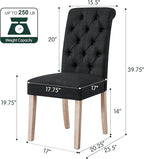 CHUN YI Dining Chairs Set of 6, Button Tufted Upholstered Fabric Dining Room Chairs with Solid Wood Legs and Curved Back, Parsons Side Chairs for Kitchen, Dark Grey