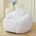 MEGO Fluffy Faux Rabbit Fur Bean Bag Chair Cover(No Filler), Soft Plush Fuzzy Striped Stuffed Animal Storage Bean Bag, 3FT Large Furry Ribbed Beanbag Cover for Bedroom Living Room, Anti-Slip, White