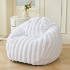 MEGO Fluffy Faux Rabbit Fur Bean Bag Chair Cover(No Filler), Soft Plush Fuzzy Striped Stuffed Animal Storage Bean Bag, 3FT Large Furry Ribbed Beanbag Cover for Bedroom Living Room, Anti-Slip, White
