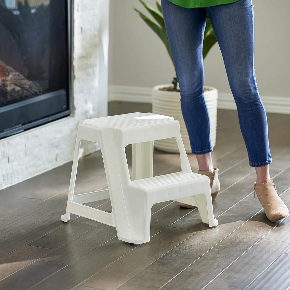 Gracious Living 2-Step Plastic Stool, 300 Lb Capacity, White | Portable Step ...