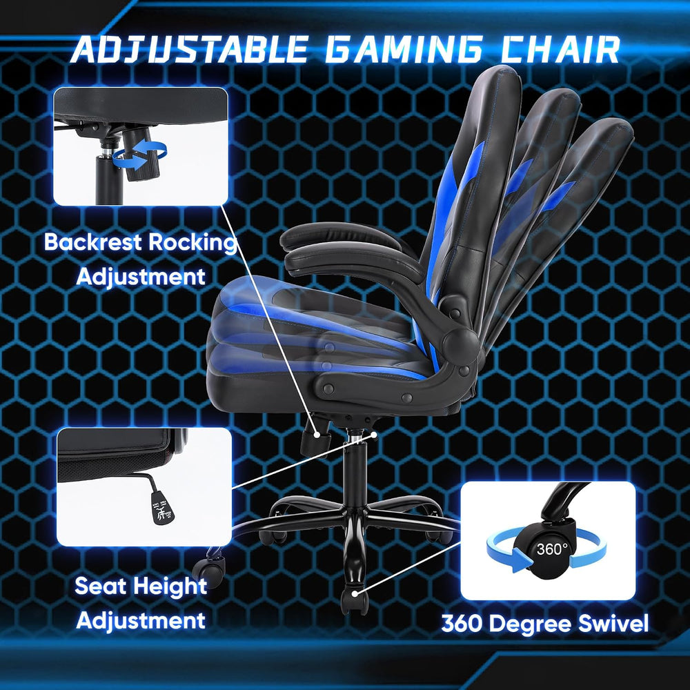 OLIXIS Computer Gaming Chair, Lumbar Support, PU Leather | 360° Swivel Wheels...