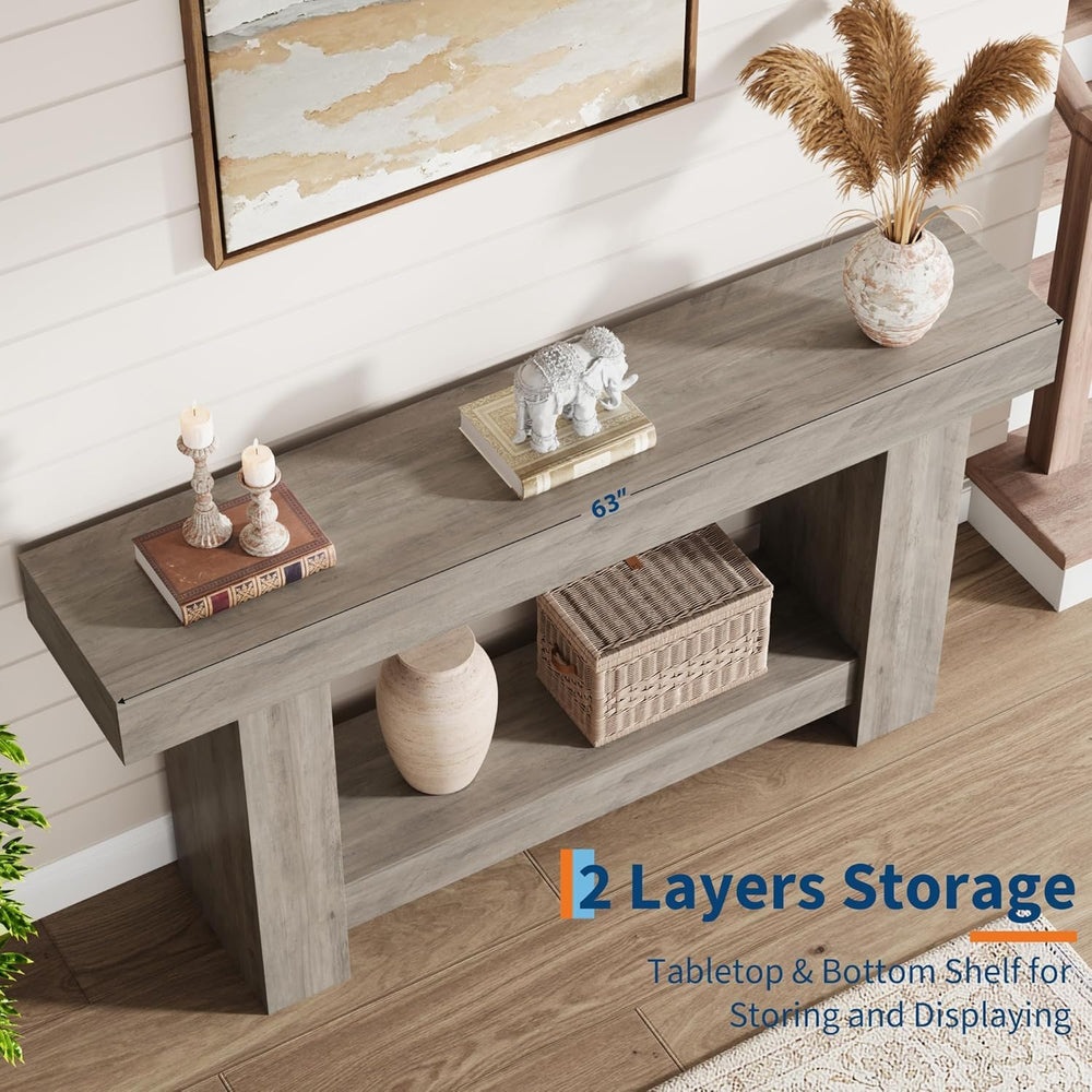 GarveeHome Entryway Console Table, Farmhouse 2-Tier Entryway Table, Long Sofa...