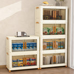 Plastic Stackable Storage Bins with 2 Lids and Wheels, Foldable Closet Organizers and Storage Containers, Collapsible Clear Drawer Storage Cabinet with Doors Ivory White 273.6 QT