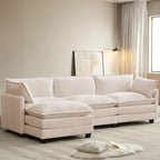 ROWHY 112'' Modular Sectional Cloud Couch with Movable Ottoman, 4 Seat Modern Chenille Sofa with 2 Throw Pillows, Deep Seat L Shaped Couch for Living Room Bedroom Apartment, Beige | Arrange Freedom, Pet-Friendly Fabric, Sturdy Frame, Ultimate Comfort, ...