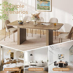 63"-78.7" Expandable Dining Table, 6-10 Farmhouse Kitchen Table, Extendable Dining Table, Rectangular Table with Metal Track, Widened Wood Striped Legs for Dining Room, Office-Beige Brown