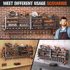 66" W Super Large Power Tool Organizer Wall Mount,Heavy Duty Cordless Tool Organizer with 18 Drill Holder,600 Lbs Capacity 4-Layer Garage Organization for Garage and Workshop (Black)