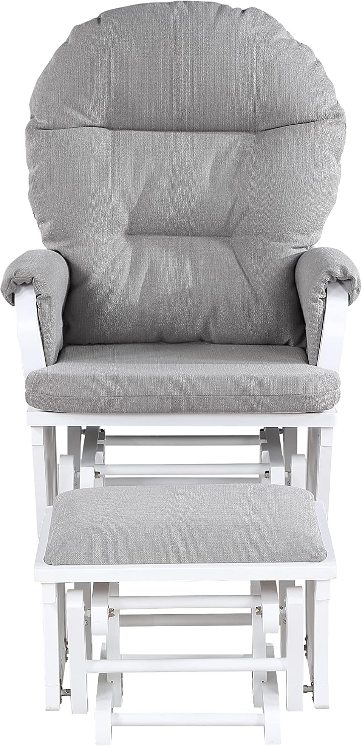 Suite Bebe Madison Nursery Rocking Chair with Ottoman, Wooden Glider for Baby Nursing, Smooth Gliding Rocker, White and Oyster