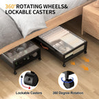 Under Bed Storage with Wheels, XXL Larger Under Bed Storage Containers with Clear Lids, 31'' Lengthen Under Bed Shoe Organizer for Shoes Clothes(Black 2 Pack, XXL(31"x16.6"x7.48"))