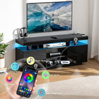 HOMMPA Modern LED TV Stand for 55/50/43/40/32 inch TV with Power Outlets, Gaming TV Consoles with Storage Entertainment Center with LED Lights Game Cabinet for Living Room Black