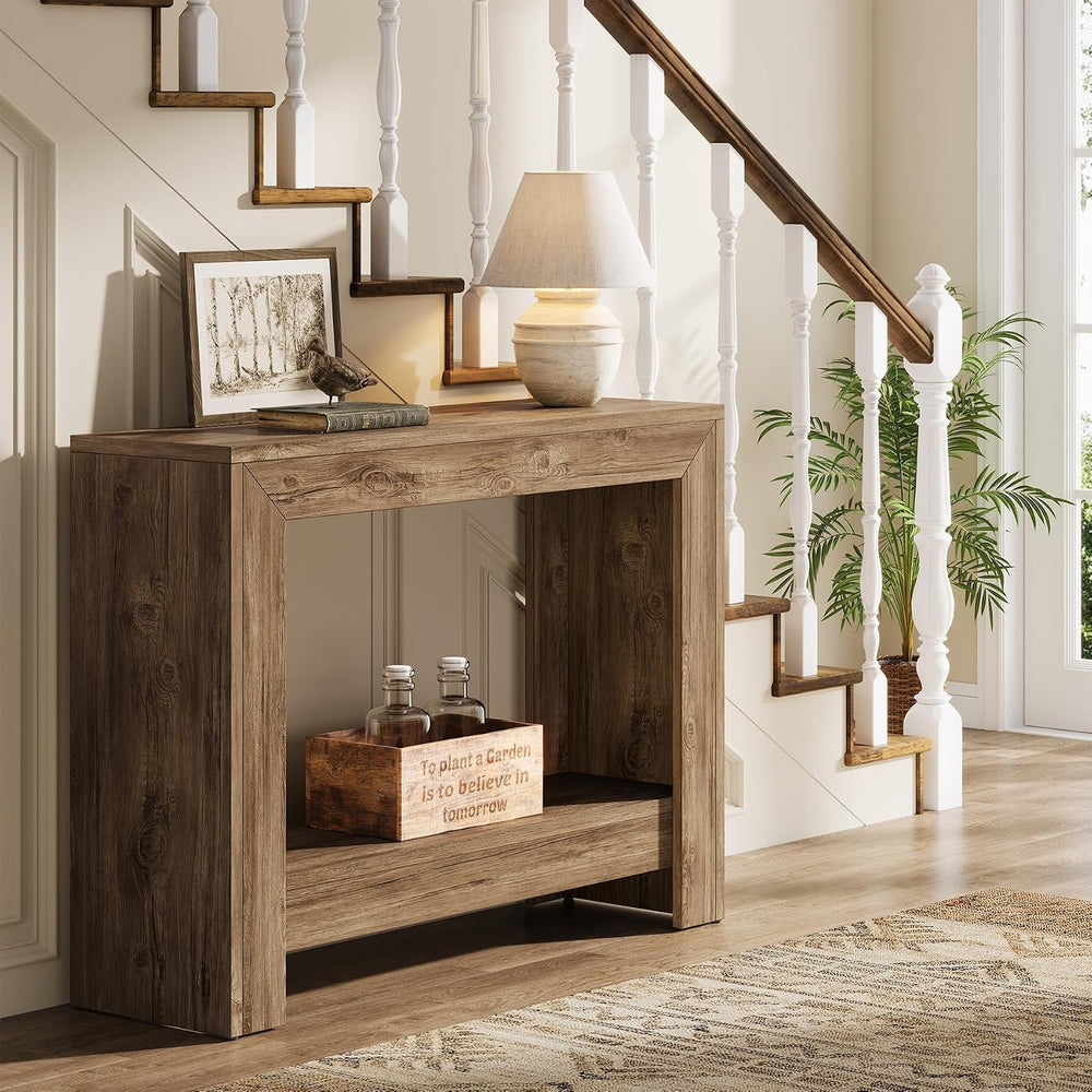 Tribesigns 41.3" Rustic Wood Console Table with Storage (Natural)