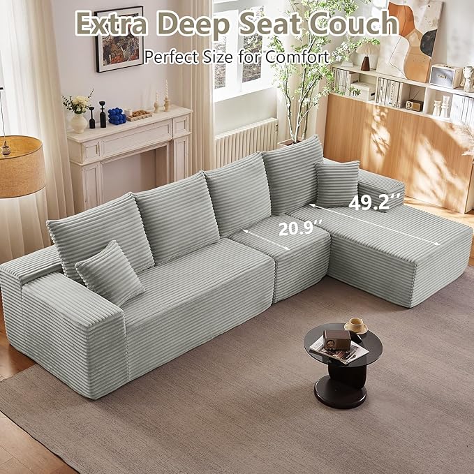 135" Cloud Sectional Couch with L-Shape Chaise, Modern Modular Comfy Sof...