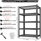 Storage Shelving Unit Height Heavy Duty Garage Shelves Metal Utility Rack for Kitchen Pantry Basement Pantry Warehouse Laundry Black 72" H x 36" W x 16.1" D