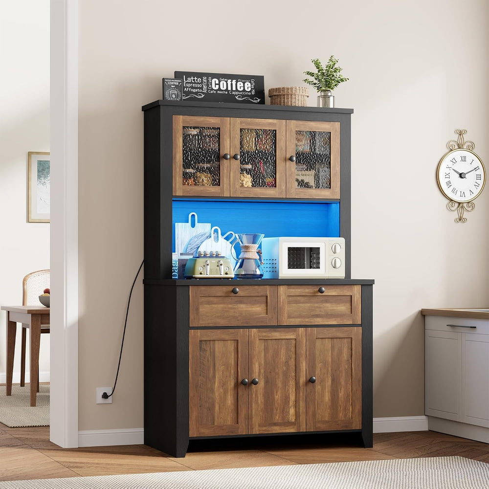 Garvee 66" Tall Pantry Cabinet with LED Lights & Charging Station, K...