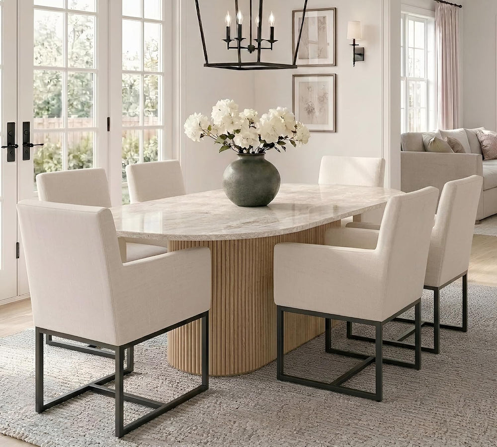 HNY Mid Century Modern Upholstered Dining Chairs with Arms Set of 6, Linen Ac...