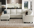 Belffin Chenille Modular Sectional Sofa Convertible L Shaped Corner Couches for Living Room with Storage Armrest with Cup Holder White Couch