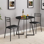 VECELO Small Round Dining Table Set for 2, Heavy-Duty Metal Frame & Upholstered Chair for Breakfast Nook, Kitchen, and Small Space, Black