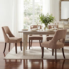 UVV Wooden Dining Chairs Set of 6, Mid Century Modern Upholstered Dining Room Chair Kitchen Chairs, Chenille Dinner Chair with Solid Wood Legs for Kitchen Dining Room, Khaki