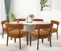 Modern Dining Chairs Set of 6, Faux Leather Upholstered Kitchen & Dining Room Chairs, Mid Century Modern Wooden Dining Chairs Oversized Sturdy Rounded Chairs Curved Back, Brown