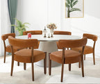 Modern Dining Chairs Set of 6, Faux Leather Upholstered Kitchen & Dining Room Chairs, Mid Century Modern Wooden Dining Chairs Oversized Sturdy Rounded Chairs Curved Back, Brown