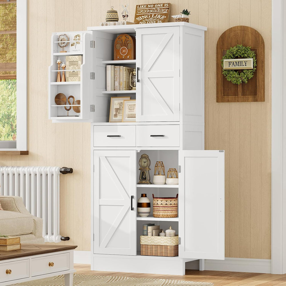 TEENFON Farmhouse Pantry Cabinet, 66.9″H Tall Kitchen Storage Cabinet with Ba...
