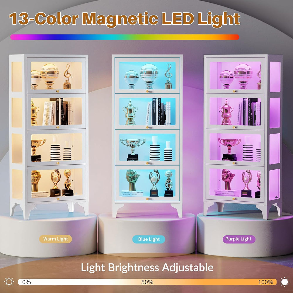 4 Tier Glass Display Cabinet with Flip-Up Doors, 55" Curio Cabinet with ...