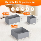 Drawer Organizer Clothes, 16 Pack Drawer Organizers and Underwear Organizer for Nursery, Dividers Clothes Organizer, Closet Organization and Foldable Storage Bins for Socks, Bra, Tie, Grey
