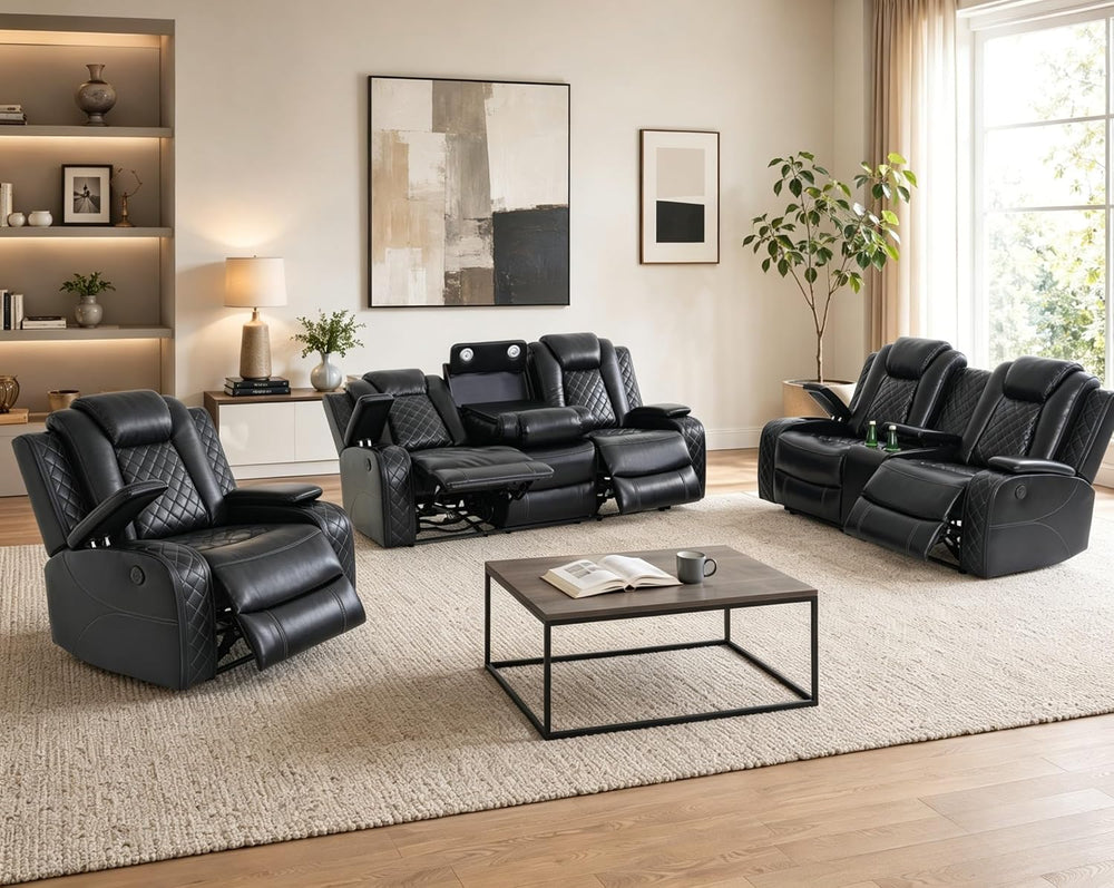 Power Recliner Sofa Set, Breathing Leather Reclining Couch Set, 3 Piece Livin...