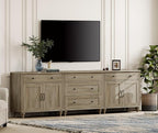 WAMPAT Farmhouse TV Stand for 100 Inch TV, 3-in-1 TV Console Table with 5 Drawers and 4 Doors, Entertainment Center for 75/80/85/90 Inch TV, Kitchen Sideboard Buffet Cabinet for Dining Room, Grey Wash