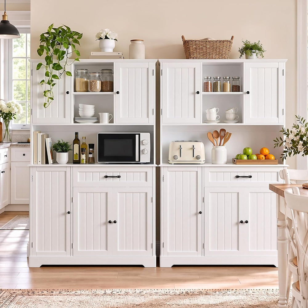 Gizoon Large Kitchen Pantry Cabinet Set of 2 with Door and Shelves White
