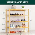 Smiry Shoe Rack, 4 Tier Thick Bamboo Shoe Organizer, Stackable Free Standing Wooden Shoe Storage Shelf for Closet, Entryway, Front Door Entrance, Natural
