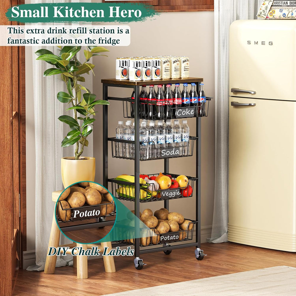 OKZEST Fruit Basket, 5-Tier Utility Kitchen Organizer and Storage Cart with P...