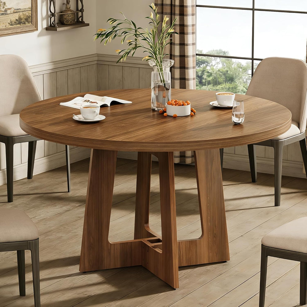Round Dining Table for 4, Wooden Dining Room Table, Circle Kitchen Table for ...
