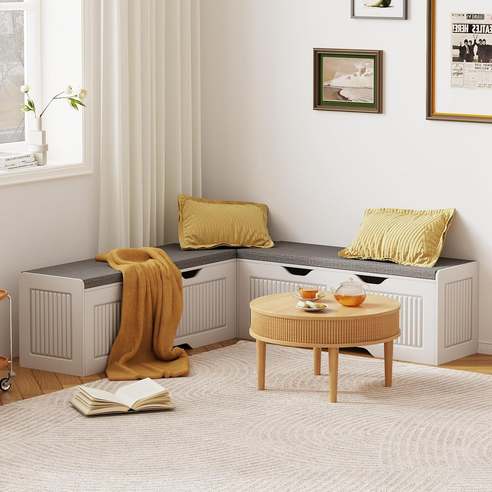 L Shaped Corner Shoe Storage Bench with Cushion, Kitchen Breakfast Nook Bench...